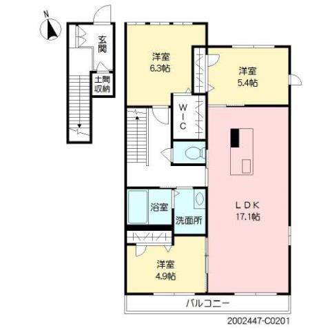 クオーレ西都 C棟(3LDK/2階)の間取り写真