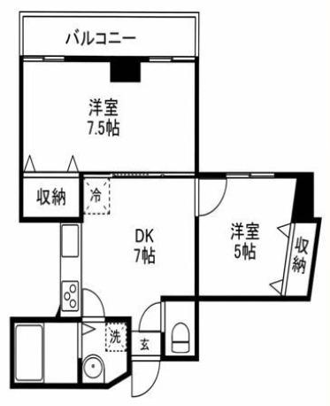ハイツ末広(2DK/4階)の間取り写真
