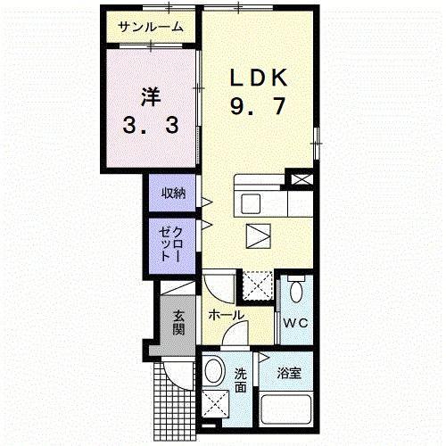 クロスローズ(1SLDK/1階)の間取り写真