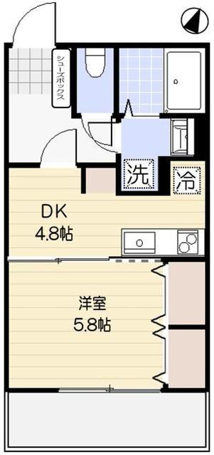 グリーンコート一の坂(1DK/3階)の間取り写真