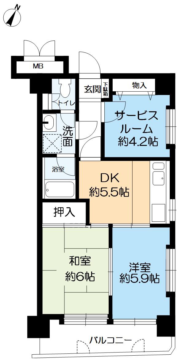 サンヴィラ須磨(2SLK/5階)の間取り写真