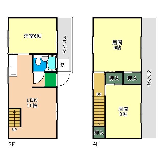 コーポすずき13(3LDK/3階)の間取り写真