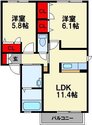 JSイン A棟(2LDK/1階)の間取り写真