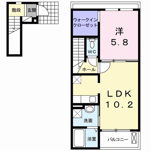 ボヌールB(1LDK/2階)の間取り写真