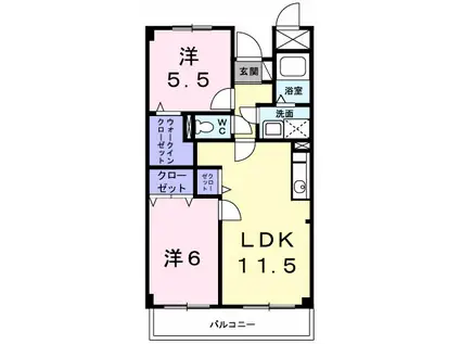 ポレール伊川II(2LDK/2階)の間取り写真