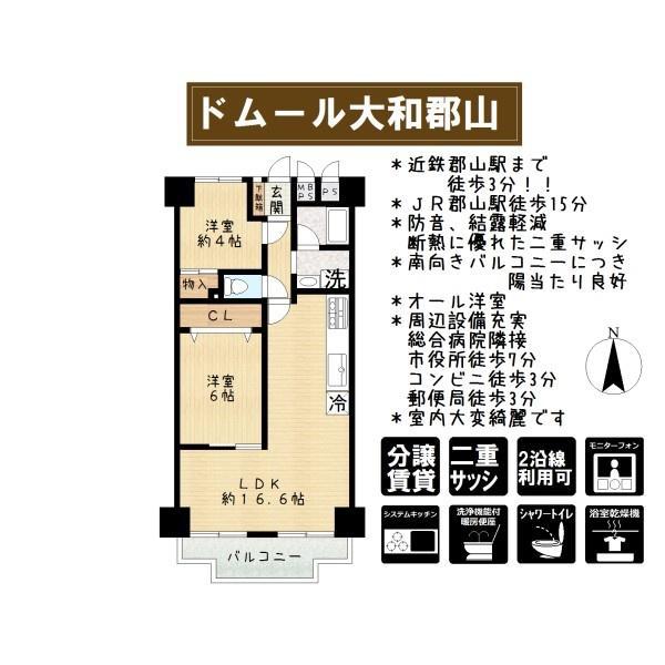 ドムール大和郡山(2LDK/5階)の間取り写真