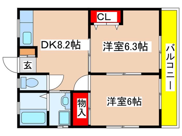 グランディア(2DK/2階)の間取り写真