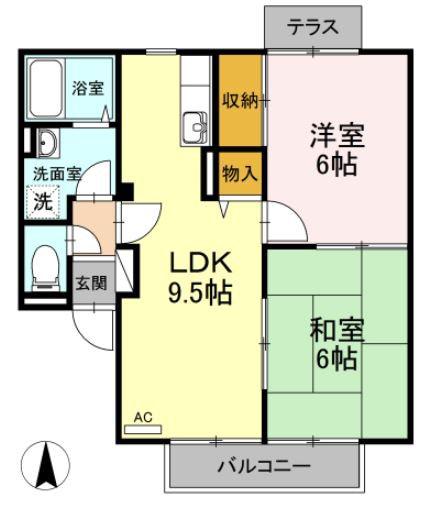 スバル飯泉(2LDK/1階)の間取り写真
