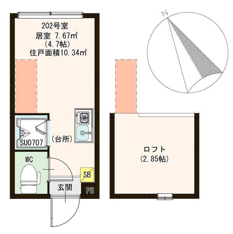 ハーモニーテラス泉町IV(ワンルーム/2階)の間取り写真