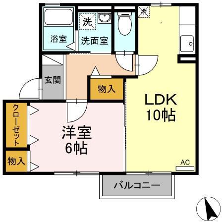 MAISONNETTEアルペンローゼ(1LDK/2階)の間取り写真