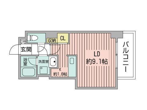ビッグパレス北14条(1K/9階)の間取り写真