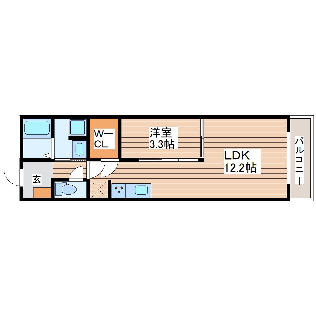 MOCXION成田町(1LDK/2階)の間取り写真