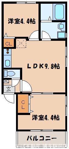 カトレア天神東(2LDK/3階)の間取り写真