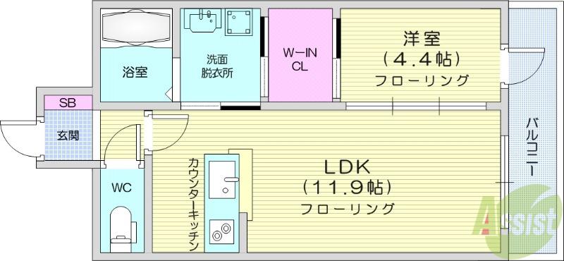 セントフィールド一番町(1LDK/9階)の間取り写真
