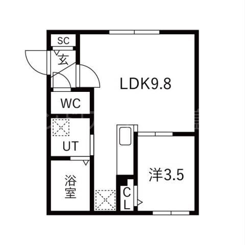 地下鉄東豊線 北１３条東駅 徒歩9分 5階建 築1年(1LDK/1階)の間取り写真
