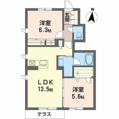 メルヴェーユM(2LDK/1階)の間取り写真