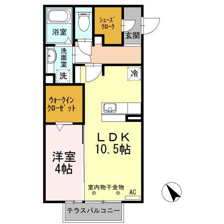 アヴニールN(1LDK/2階)の間取り写真