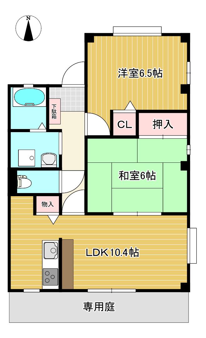 フォブールひうち(2LDK/1階)の間取り写真