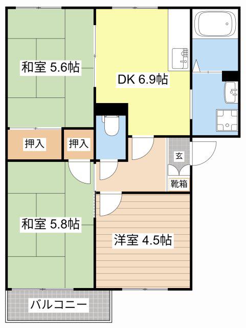 シャロム(3DK/2階)の間取り写真