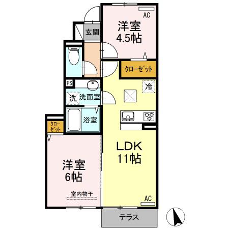 サンハートピア C棟(2LDK/1階)の間取り写真