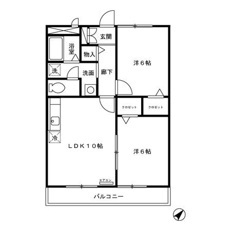 カナディアンコート南吉成A(2LDK/2階)の間取り写真