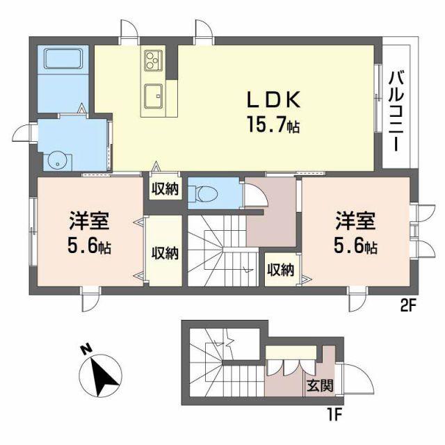 ロランジュII(2LDK/2階)の間取り写真