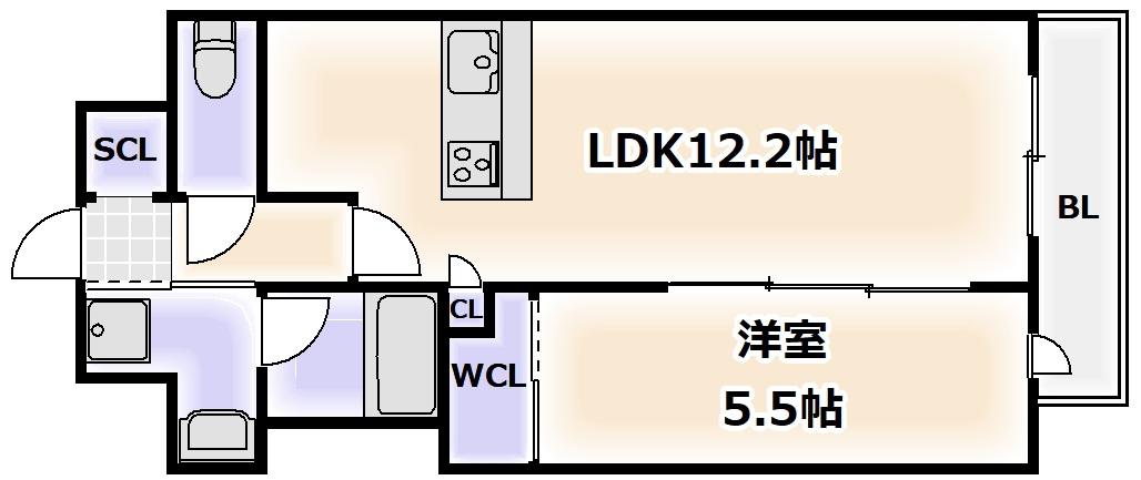 スプランディッド天王寺サウス(1LDK/6階)の間取り写真