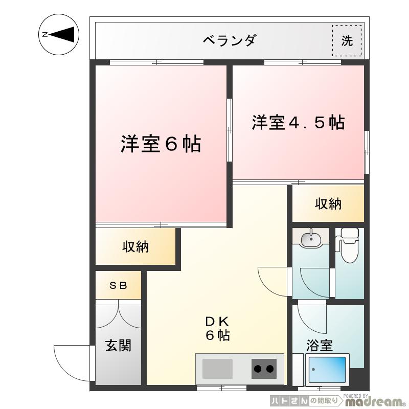 岩佐ビル(2DK/2階)の間取り写真