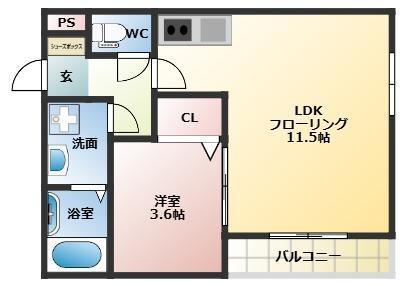 THE NOBLES久留米中央(1LDK/2階)の間取り写真