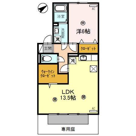 COZYCOURTA棟(1LDK/1階)の間取り写真