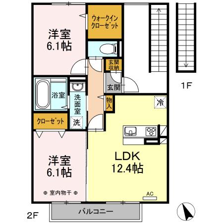 サンシャインガーデン玉川 B(2LDK/2階)の間取り写真