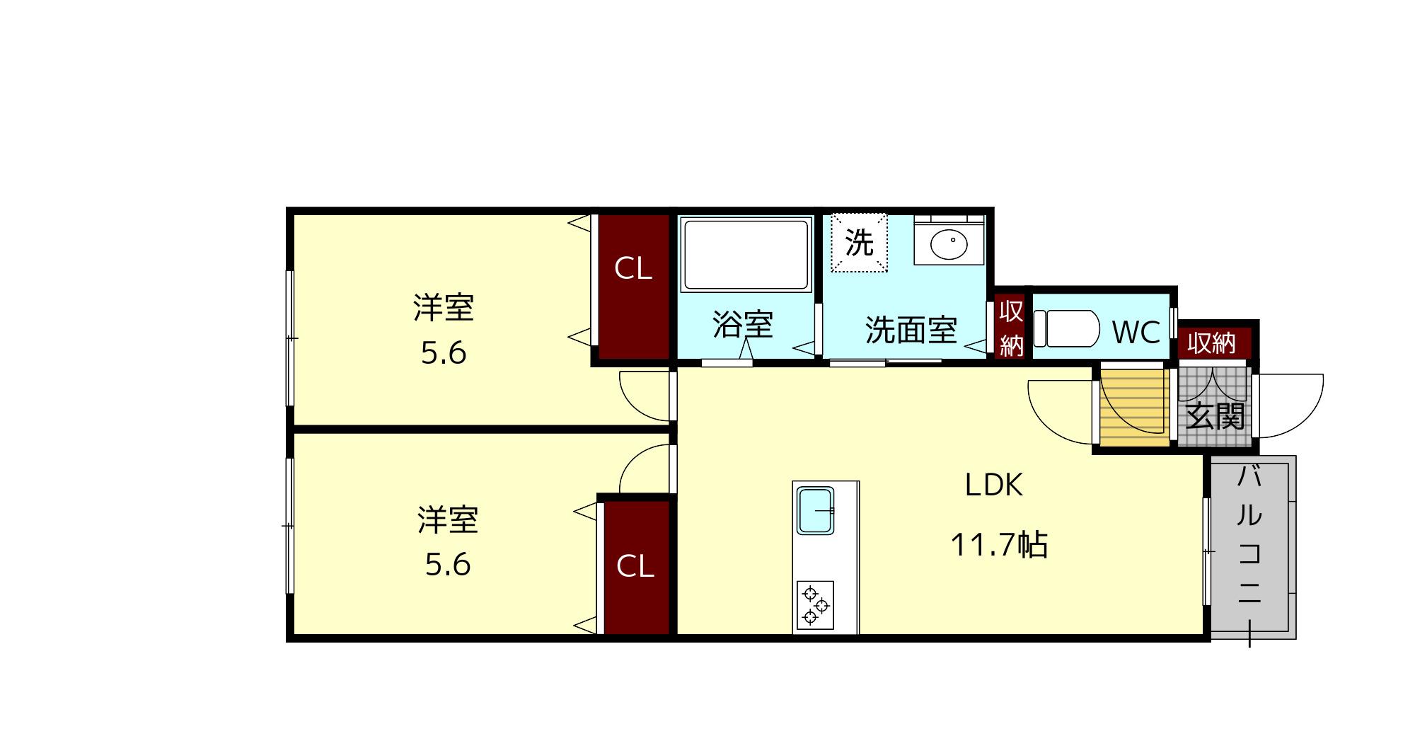 ユニゾン百楽園1(2LDK/1階)の間取り写真