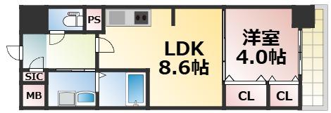 リアライズ小路駅前(1LDK/7階)の間取り写真