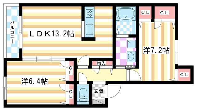 ハニーコナ(2LDK/2階)の間取り写真