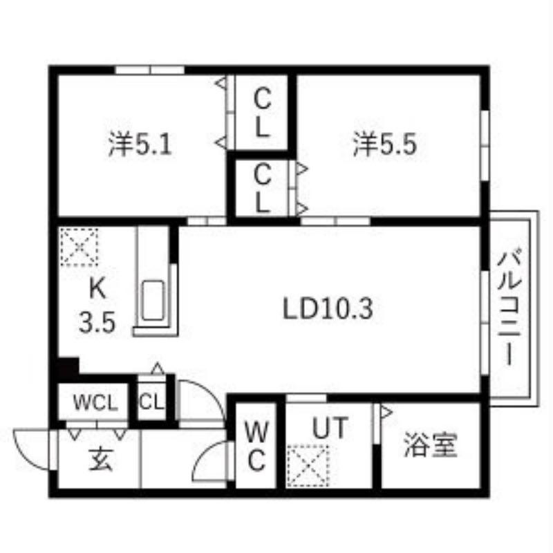 グランディール琴似(2LDK/2階)の間取り写真