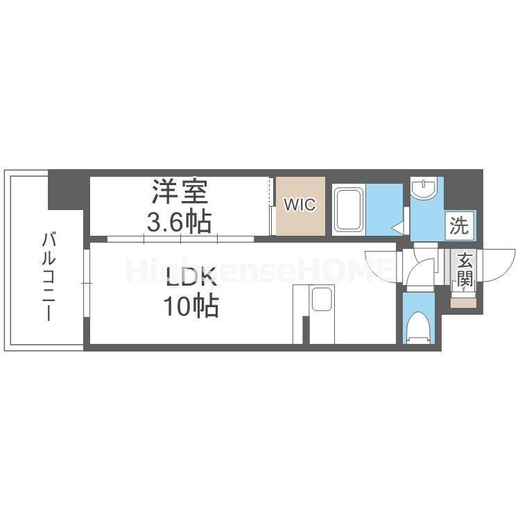 リヴェント玉造(1LDK/9階)の間取り写真