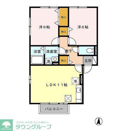 アバンティーヌ淵野辺A(2LDK/2階)の間取り写真