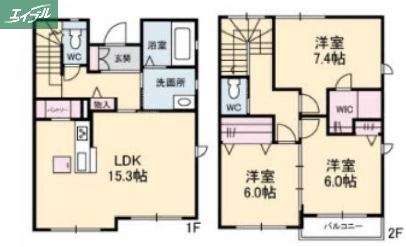 KOC津島福居 B棟(3LDK/1階)の間取り写真