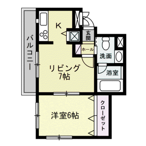メルローズコート(1LDK/4階)の間取り写真