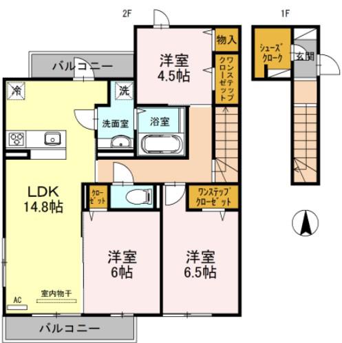 グレイスコート芦屋大原町(3LDK/2階)の間取り写真