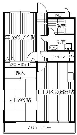 ブレイズ博多南(2LDK/4階)の間取り写真