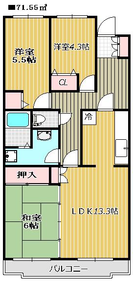 船橋夏見レジデンス(3LDK/3階)の間取り写真