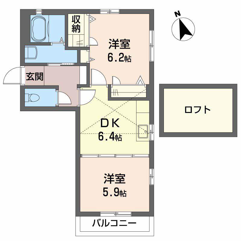 ベルヴュー長束 II番館(2DK/2階)の間取り写真