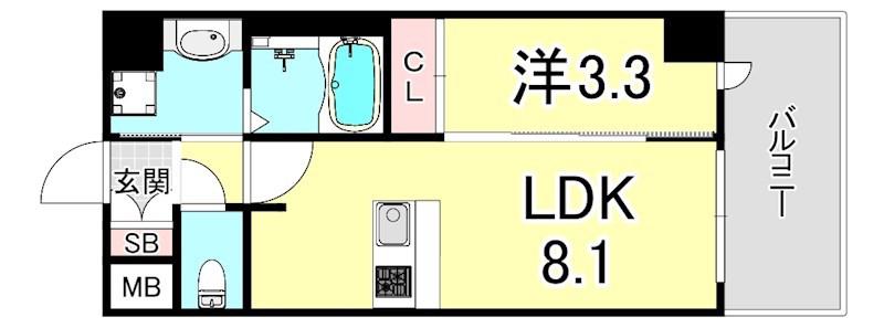プレサンスブルーム新神戸(1LDK/2階)の間取り写真