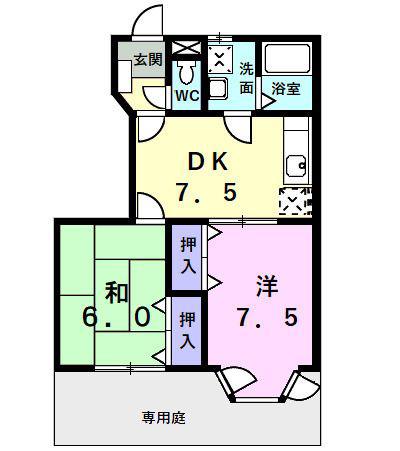 レジデンスソレイユB(2DK/1階)の間取り写真