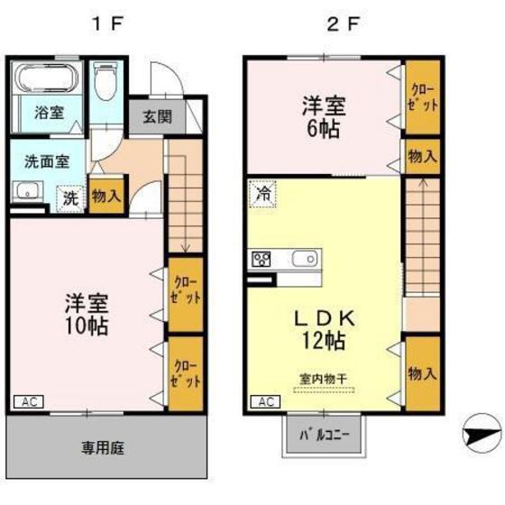 GARDEN HOUSE SHIMOAKAE(2LDK/1階)の間取り写真