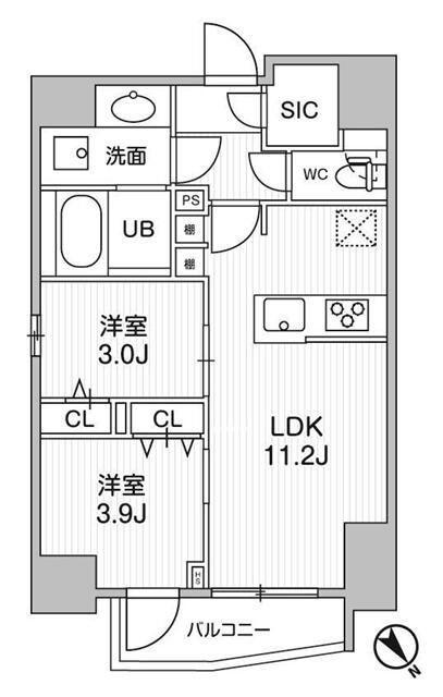 エスレジデンス目黒大岡山ブレサ(2LDK/1階)の間取り写真