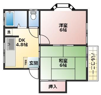 ハイム長瀬II(2K/2階)の間取り写真