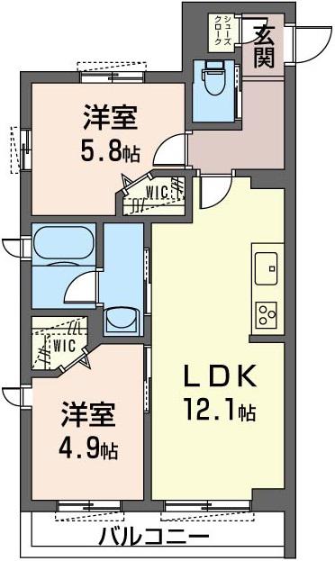 グリーンハイツ城山D(2LDK/3階)の間取り写真