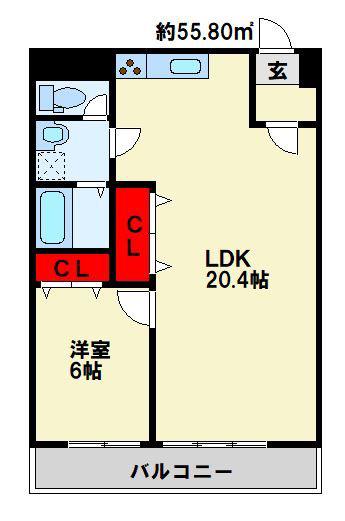 ハニーハイツ三萩野(1LDK/9階)の間取り写真